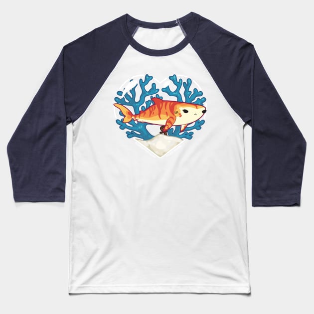 CHOMP, the Tiger Shark Baseball T-Shirt by bytesizetreasure